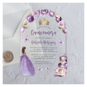 Purple Floral Roses Watercolor Quincea?era Acrylic Invitations