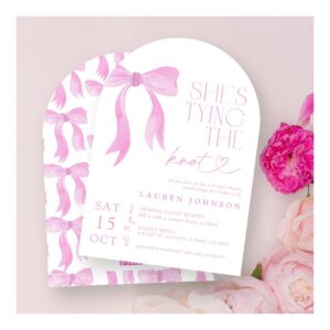 QR Code Pink Bow She's Tying the Knot Shower Invitation