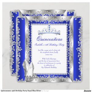 Quinceanera 15th Birthday Party Royal Blue Silver Invitation