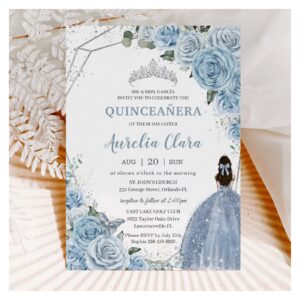 Quincea?era Baby Soft Blue Floral Princess 15 A?os Invitation