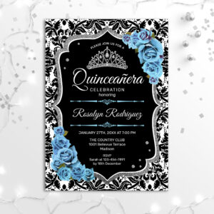 Quinceanera - Black Blue Silver Invitation