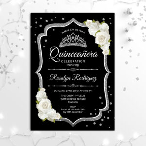 Quinceanera - Black Silver White Invitation
