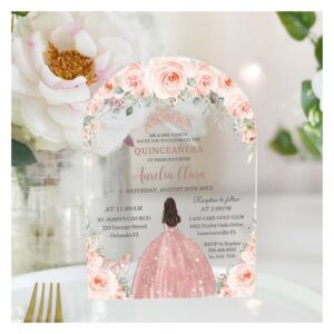 Quincea?era Blush Pink Floral Rose Gold Princess Acrylic Invitations