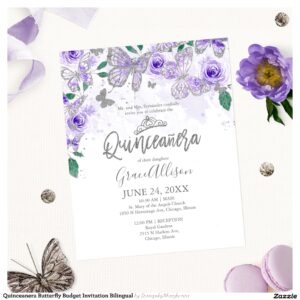 Quinceanera Butterfly Budget Invitation Bilingual