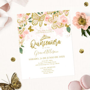 Quinceanera Butterfly Budget Invitation Spanish