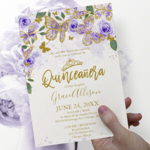 Quinceanera Butterfly Invitation English Wording