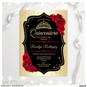 Quinceanera - Gold Black Red Invitation