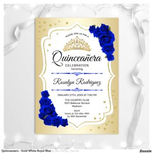 Quinceanera - Gold White Royal Blue Invitation