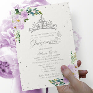 Quinceanera Invitation Bilingual Tiara Lilac