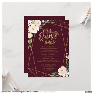 Quinceanera Invitation Spanish Blush Gold Foil