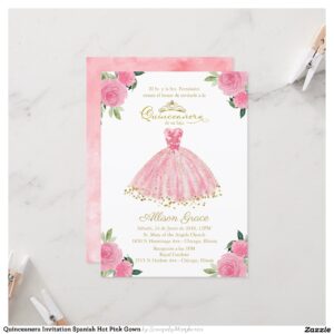 Quinceanera Invitation Spanish Hot Pink Gown