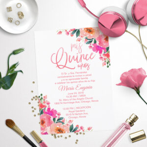 Quinceanera Invitations Spanish Hot Pink Floral