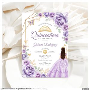 Quinceanera Lilac Purple Dress Floral Invitation