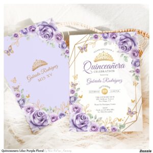 Quinceanera Lilac Purple Floral Invitation