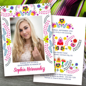 Quinceanera Mexican Fiesta Party White Photo Invitation