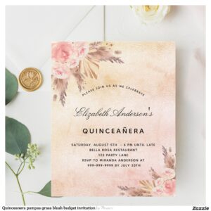 Quinceanera pampas grass blush budget invitation flyer