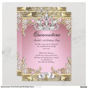 Quinceanera Pink Gold 15th Birthday Party Invitation