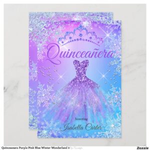 Quinceanera Purple Pink Blue Winter Wonderland 2 Invitation