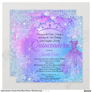 Quinceanera Purple Pink Blue Winter WonderLand Invitation