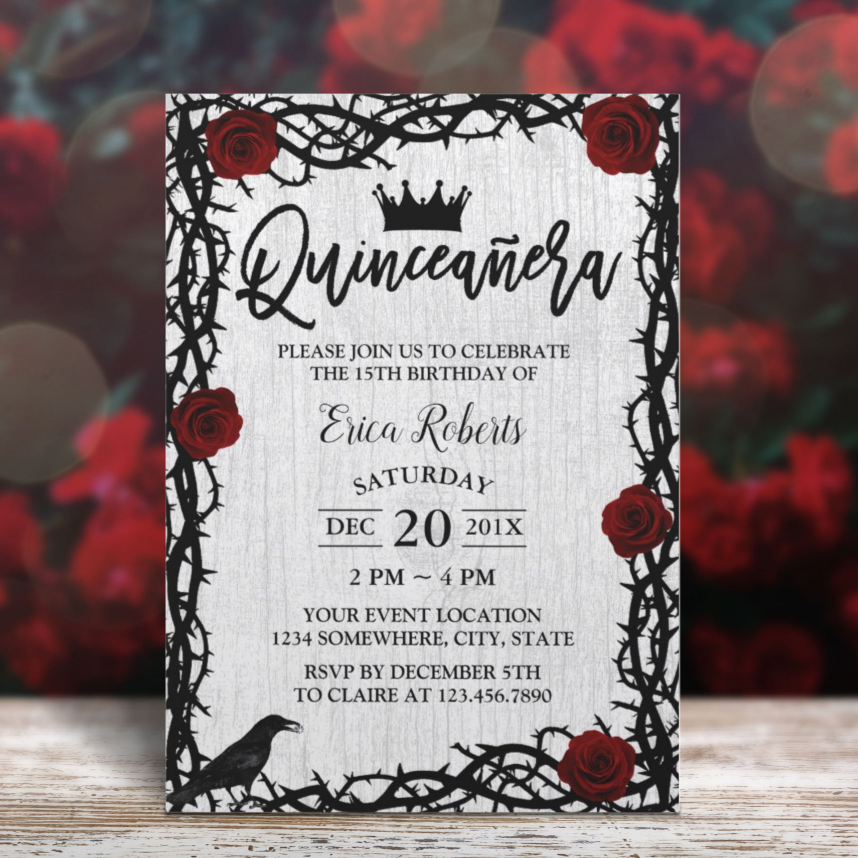 Quinceanera Rose Thorn Elegant Fairy Tale Birthday Invitation