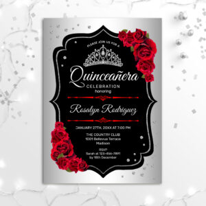 Quinceanera - Silver Black Red Invitation
