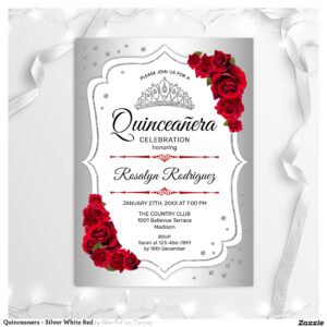 Quinceanera - Silver White Red Invitation