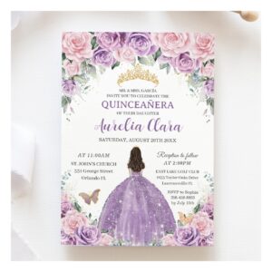 Quincea?era Soft Purple Lilac Pink Floral Princess Invitation