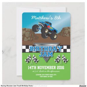Racing Monster Jam Truck Birthday Party Invitation