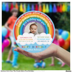 Rainbow Arch Over The Clouds Baby's First Birthday Invitation