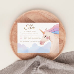 Rainbow Gold Watercolor Unicorn Birthday Party Invitation