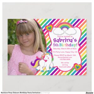 Rainbow Pony Unicorn Birthday Party Invitation