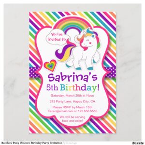 Rainbow Pony Unicorn Birthday Party Invitation