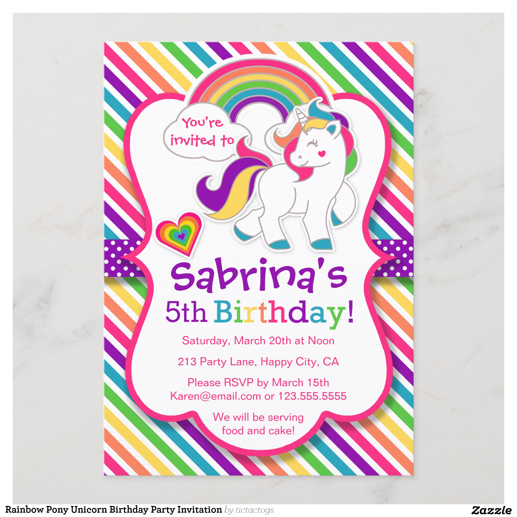 Rainbow Pony Unicorn Birthday Party Invitation