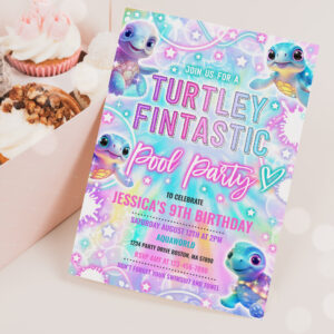 Rainbow Turtle Under The Sea Pool Birthday Party Invitation