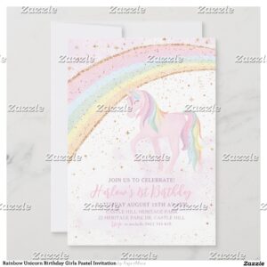 Rainbow Unicorn Birthday Girls Pastel Invitation