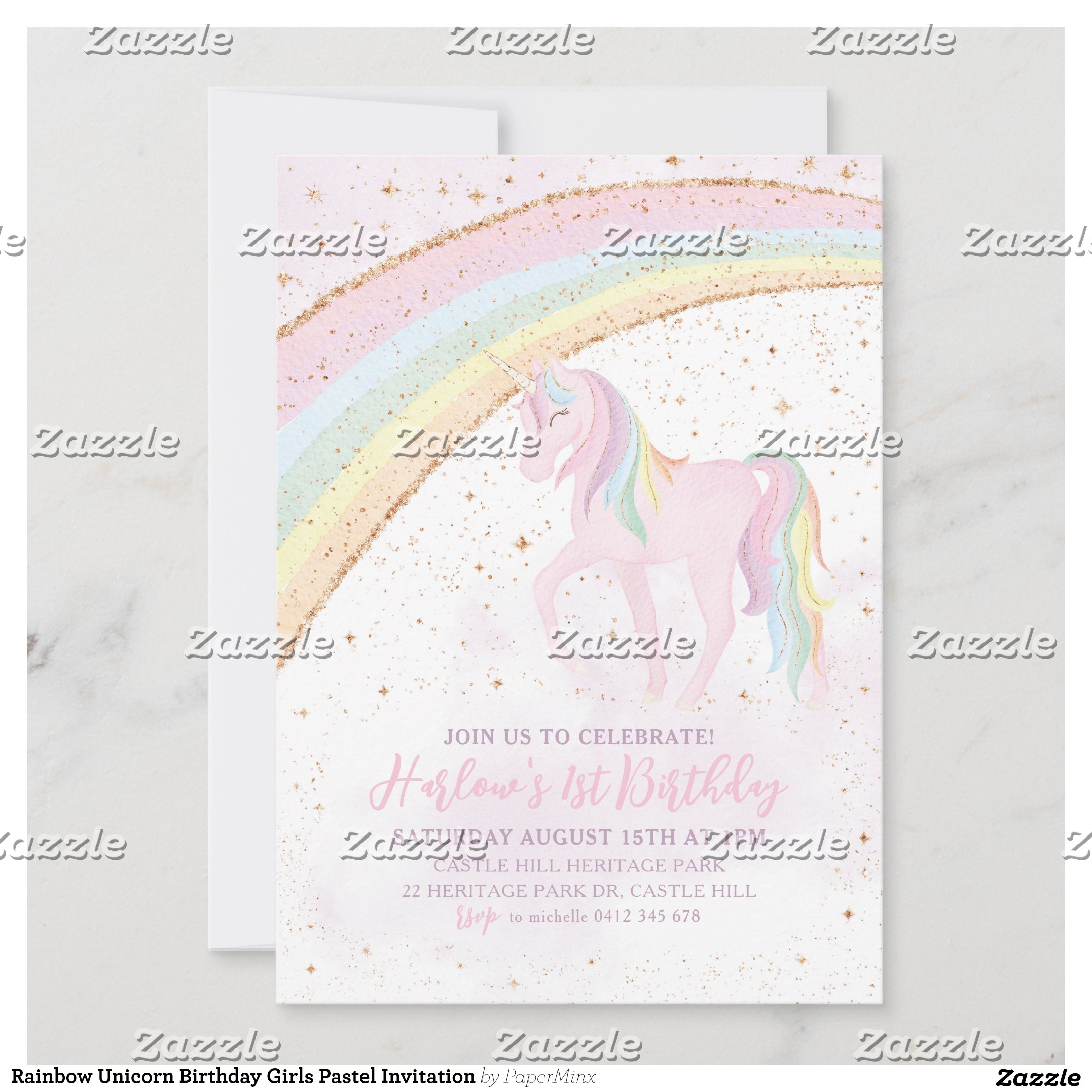 Rainbow Unicorn Birthday Girls Pastel Invitation
