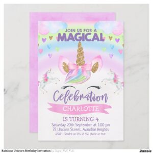 Rainbow Unicorn Birthday Invitation