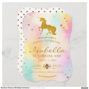 Rainbow Unicorn Birthday Invitation