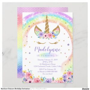 Rainbow Unicorn Birthday Invitation