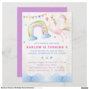 Rainbow Unicorn Birthday Party Invitation
