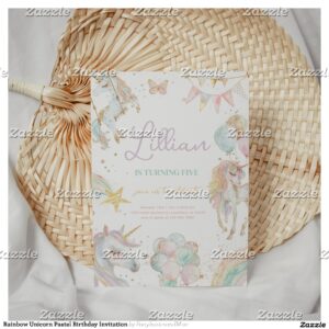 Rainbow Unicorn Pastel Birthday Invitation