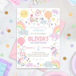 Rainbows and Unicorns Birthday Invitation Unicorn