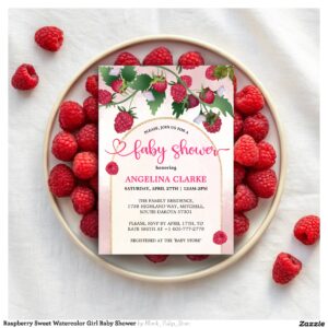 Raspberry Sweet Watercolor Girl Baby Shower Invitation