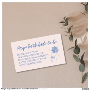 Recipe Request Blue Hand Drawn Bridal Shower Enclosure Card