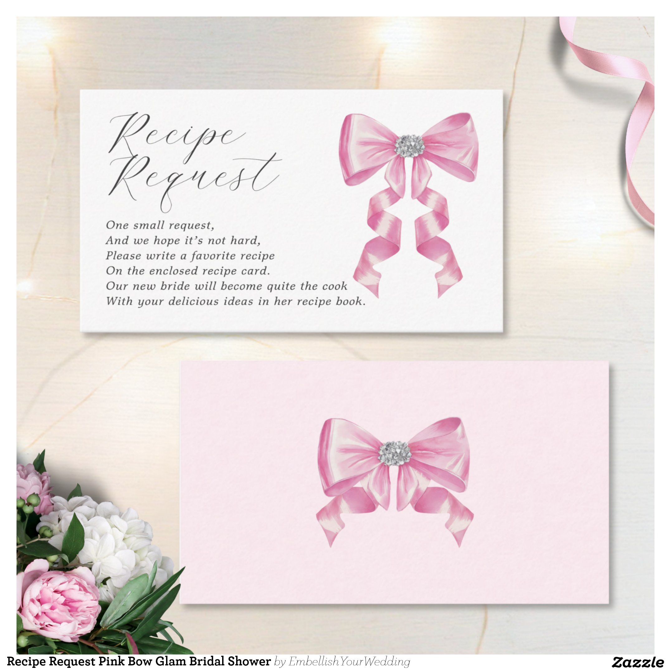 Recipe Request Pink Bow Glam Bridal Shower Enclosure Card