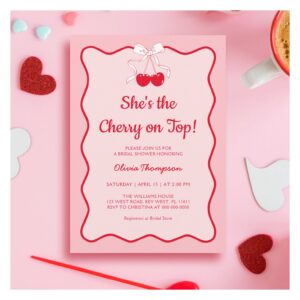 Red and Pink Cherry on Top Bridal Shower Invitation