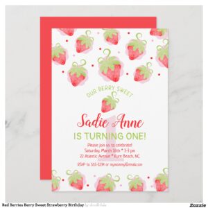 Red Berries Berry Sweet Strawberry Birthday Invitation