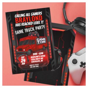 Red Game Truck Birthday Party Invitation