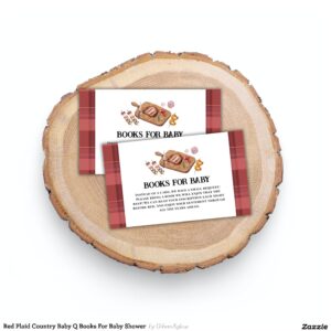 Red Plaid Country Baby Q Books For Baby Shower Enclosure Card