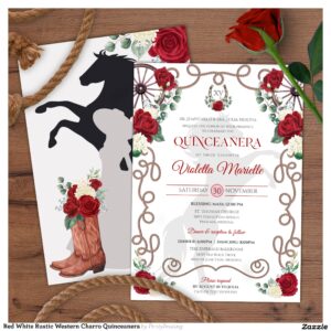 Red White Rustic Western Charro Quinceanera Invitation
